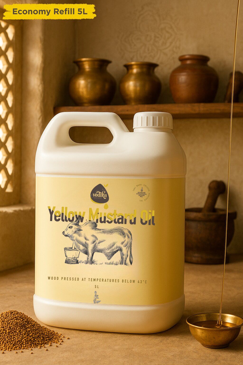Vedika Organics Extra Virgin Yellow Mustard Oil (5 litre)