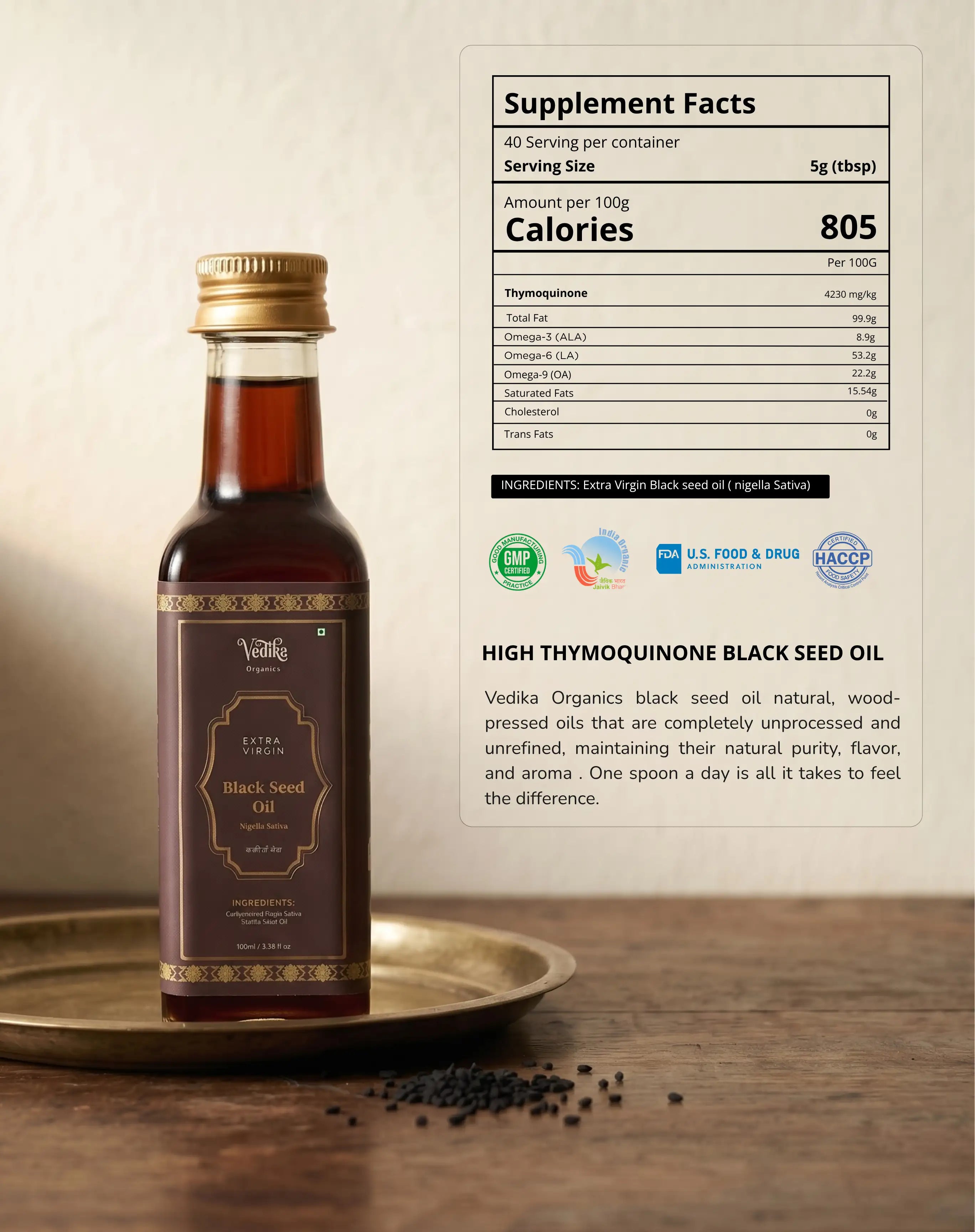 Vedika Organics Cold Pressed Black Seed Oil (Kalonji Oil)