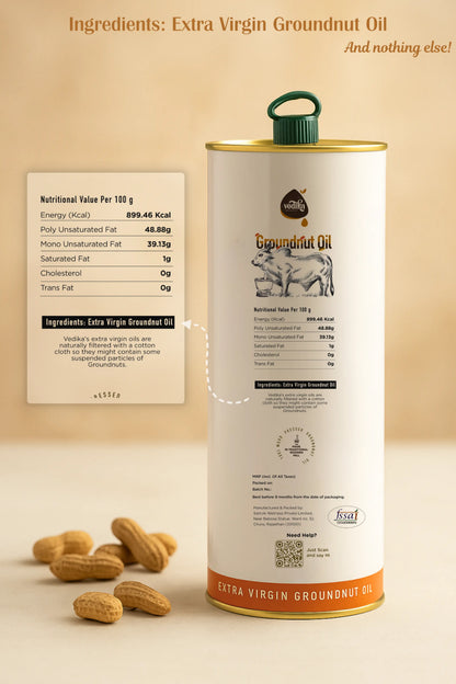 Vedika Organics Extra Virgin Groundnut Oil (1_litre) Tin